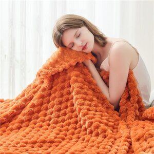 Super Soft Throw Blanket Orange Premium Silky Flannel Fleece 3D Clouds 50"x60"